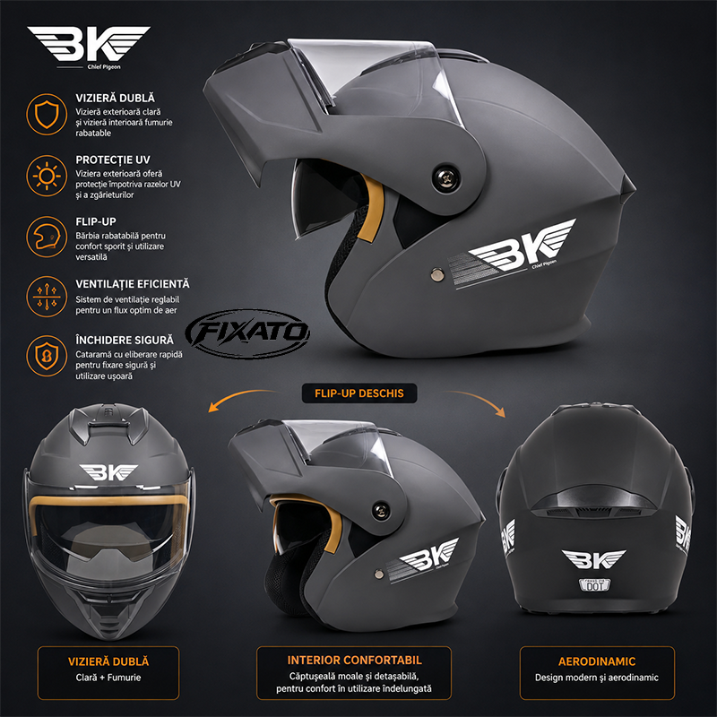 Casca Moto Scuter Flip-up ATV Enduro Cross FIXATO