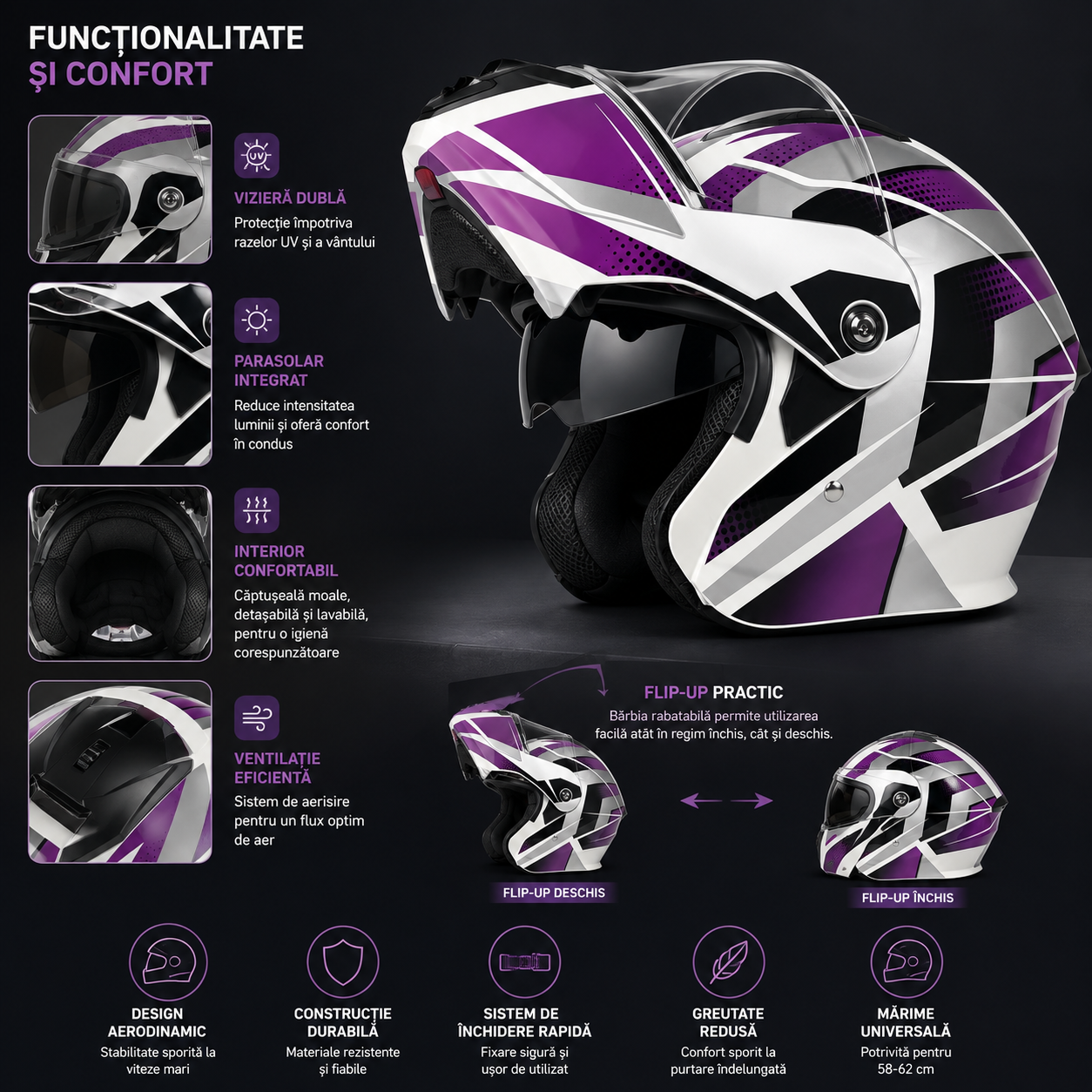 Casca Moto Scuter Flip up Enduro ATV CROSS FIXATO