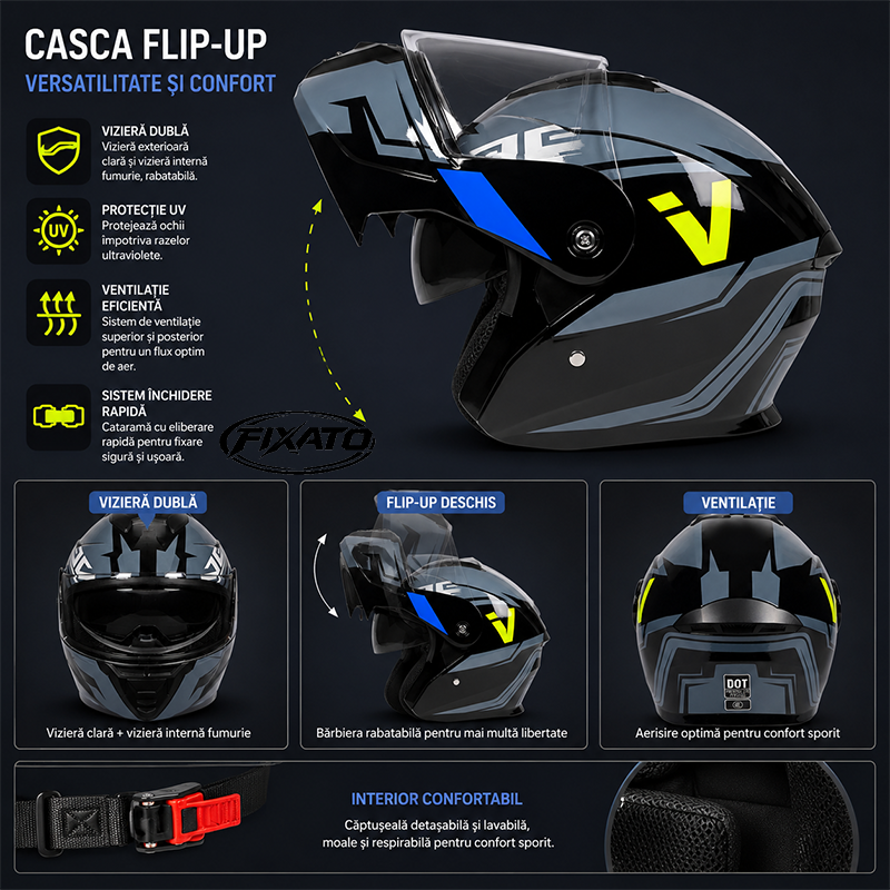 Casca Moto Scuter Flip-up ATV Cross Enduro FIXATO