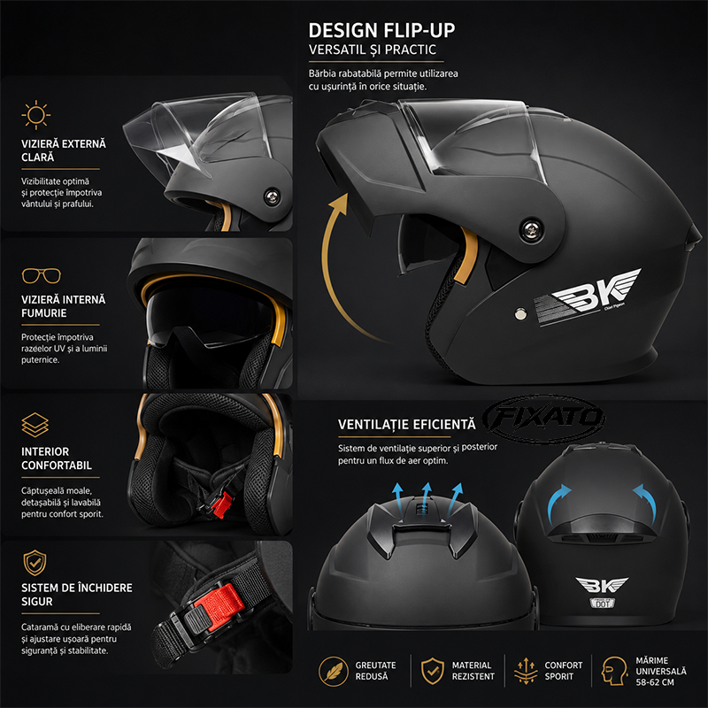 Casca Moto Scuter Flip up Enduro Cross ATV FIXATO