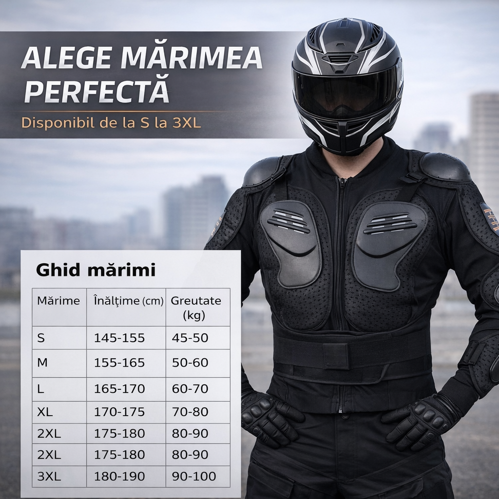 Armura de Protectie Moto FIXATO , Rezistenta, Ajustabila, Respirabila, Absorbtie a Socurilor, Pentru Moto, Scuter, Motocross, Ciclism, Skateboarding, Diverse Marimi, Negru