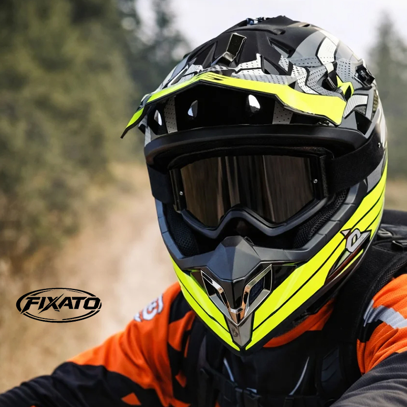 Casca Moto/Enduro FIXATO, Interior Confortabil, Ventilatie Multipla, Gri cu Verde, L 59-60cm