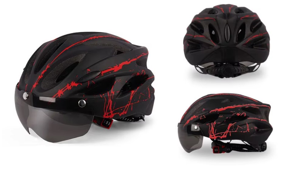 Casca de protectie pentru Bicicleta sau Trotineta Electrica, cu viziera, Negru cu Rosu