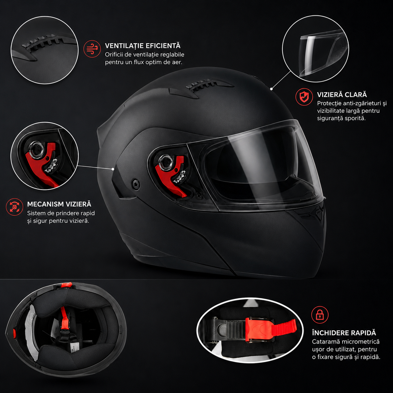 Casca Moto Scuter Flip Up FIXATO Neagra