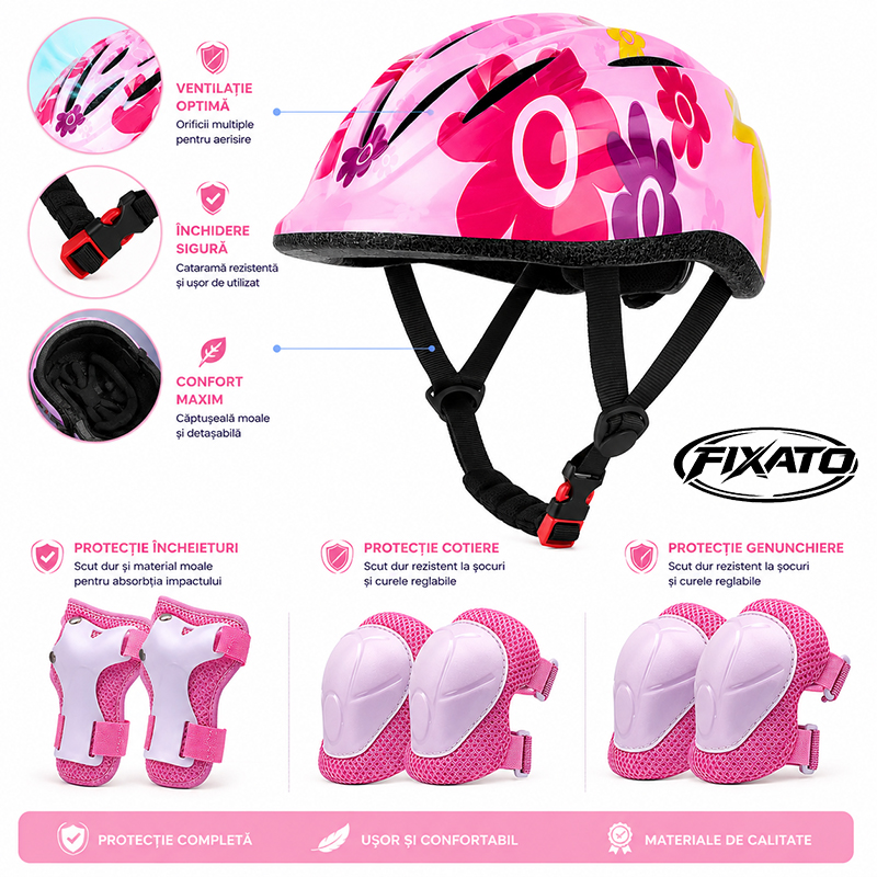 Set Protectie Copii Casca 7 in 1 Marime Reglabila Casca Ciclism Patinaj