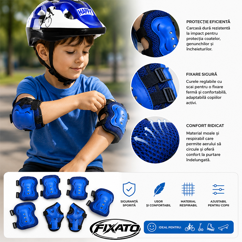 Set Protectie Copii Casca 7 in 1 Marime Reglabila Casca Ciclism Patinaj